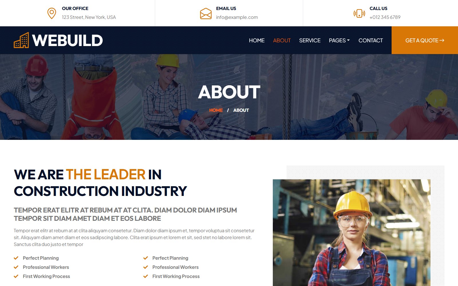 Webuild - HTML Architecture & Construction Theme about screen