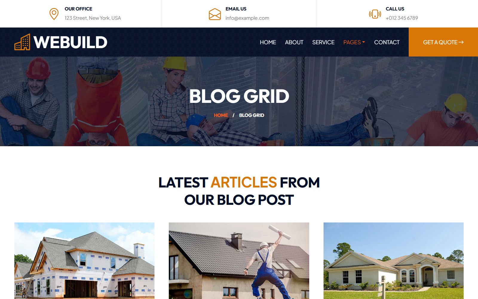 Webuild - HTML Architecture & Construction Theme blog screen