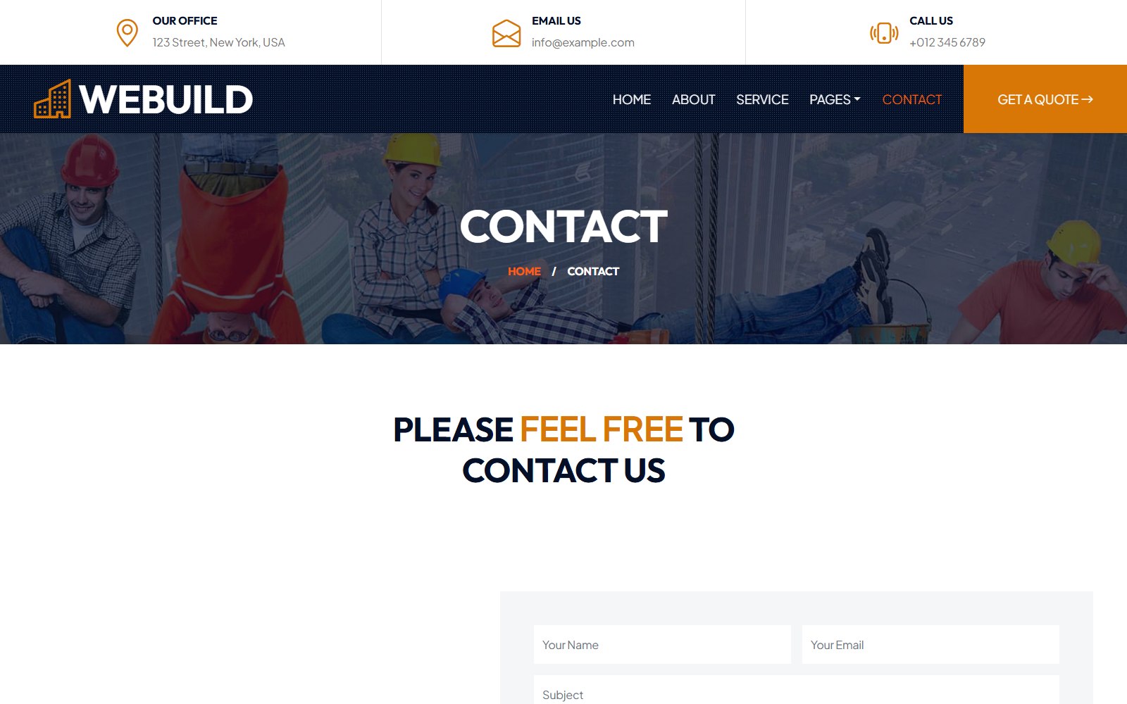 Webuild - HTML Architecture & Construction Theme contact screen
