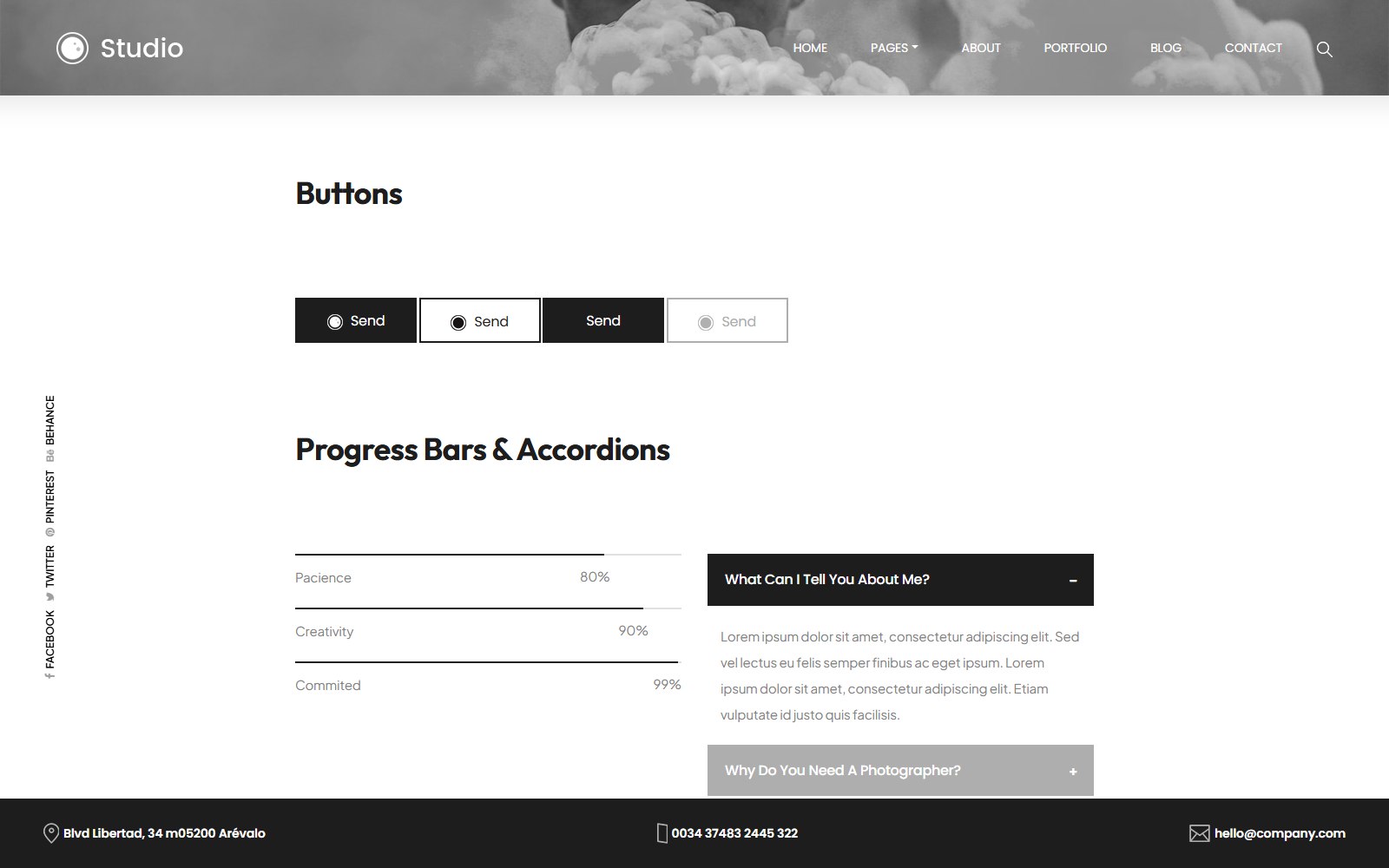 Studio - HTML Corporate, SaaS & Agency Theme elements screen