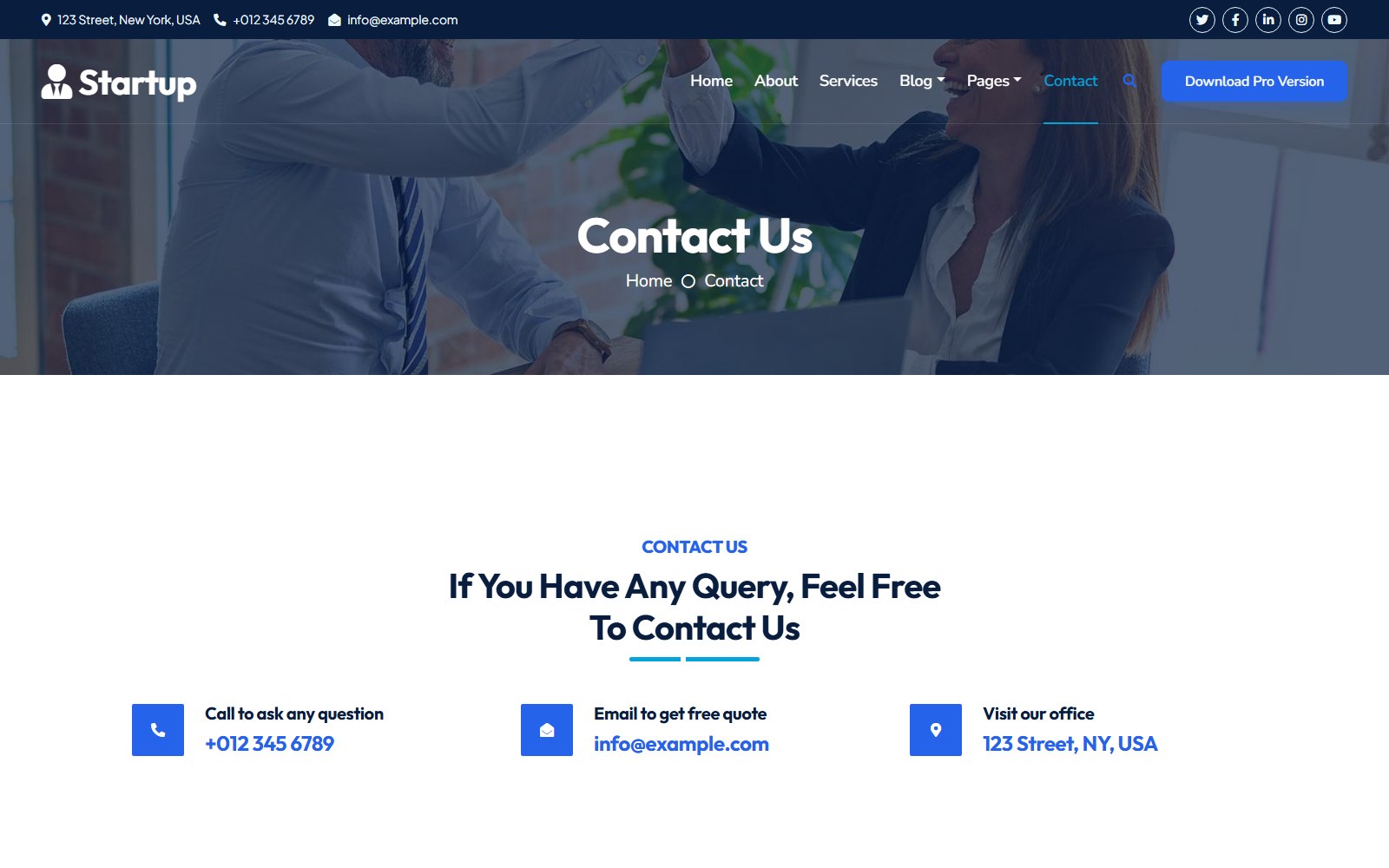 Startup2 - HTML Corporate, SaaS & Agency Theme contact screen