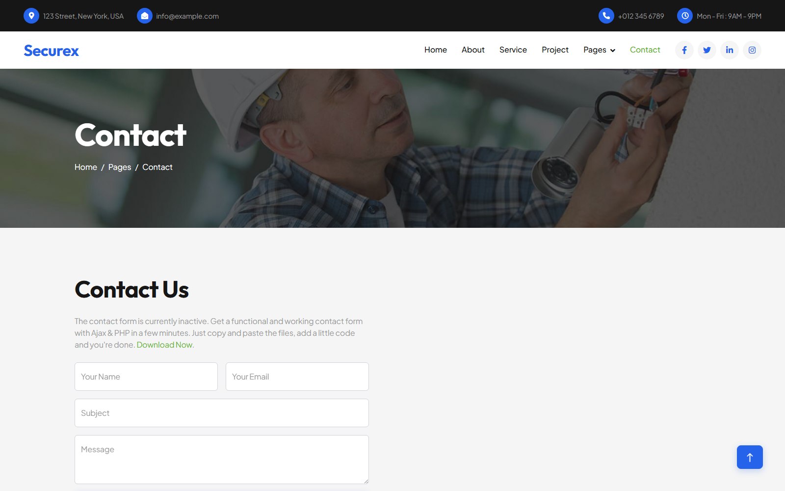 Securex - HTML Corporate, SaaS & Agency Theme contact screen
