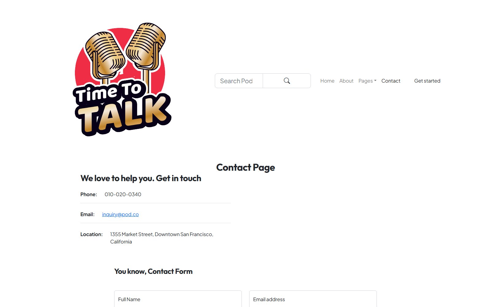 Podtalk - HTML Media, Gaming & Entertainment Theme contact screen