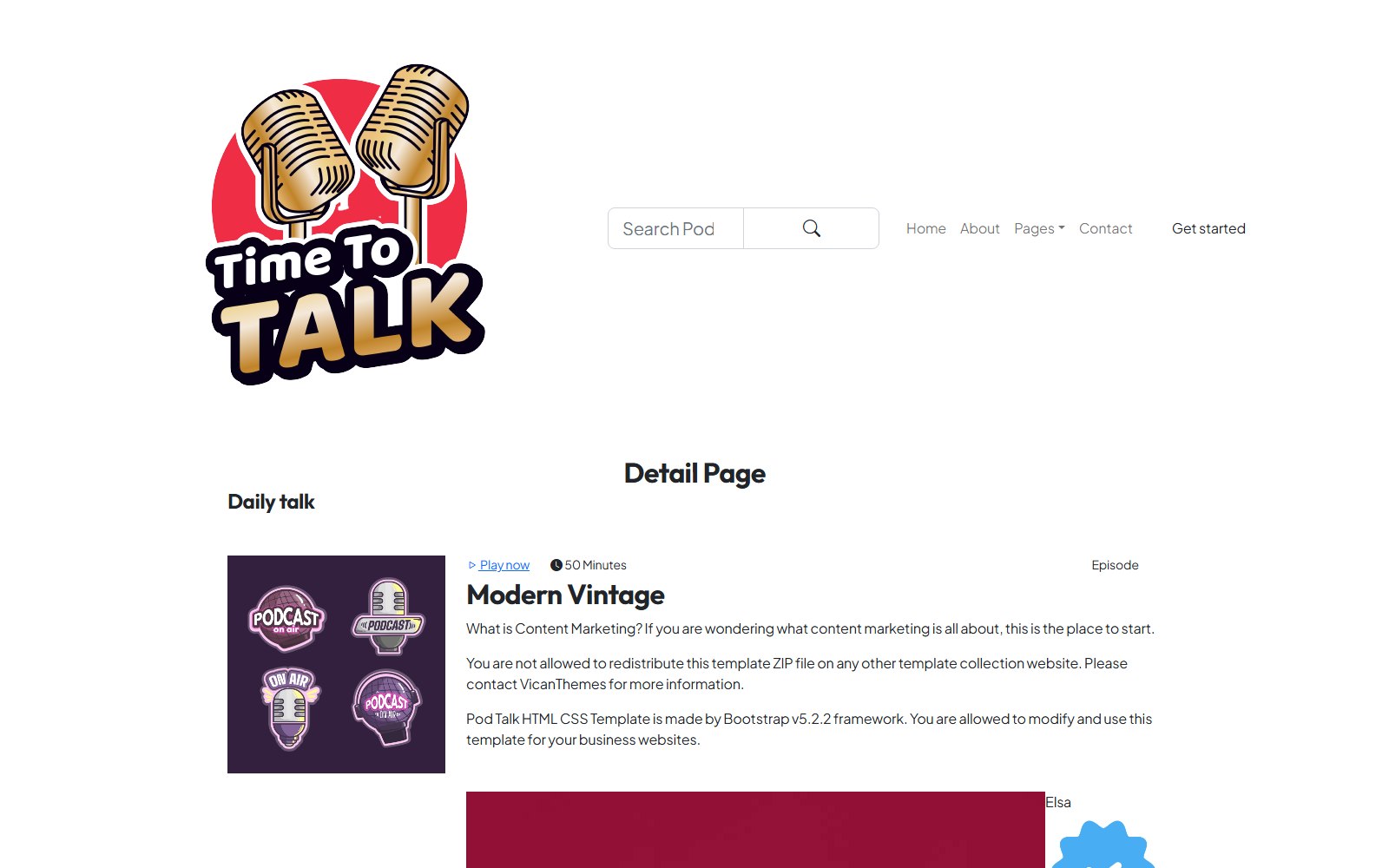 Podtalk - HTML Media, Gaming & Entertainment Theme detail-page screen
