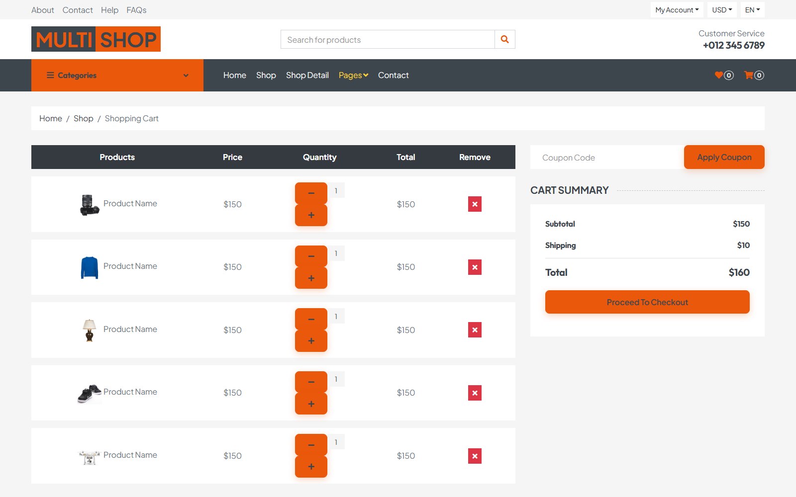 Multishop - HTML eCommerce & Retail Theme cart screen