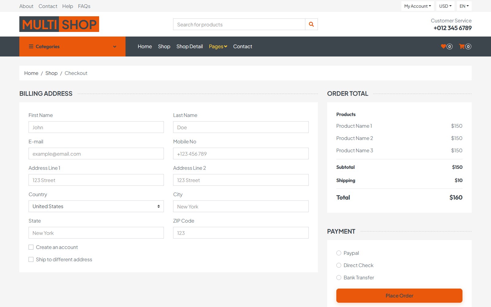 Multishop - HTML eCommerce & Retail Theme checkout screen