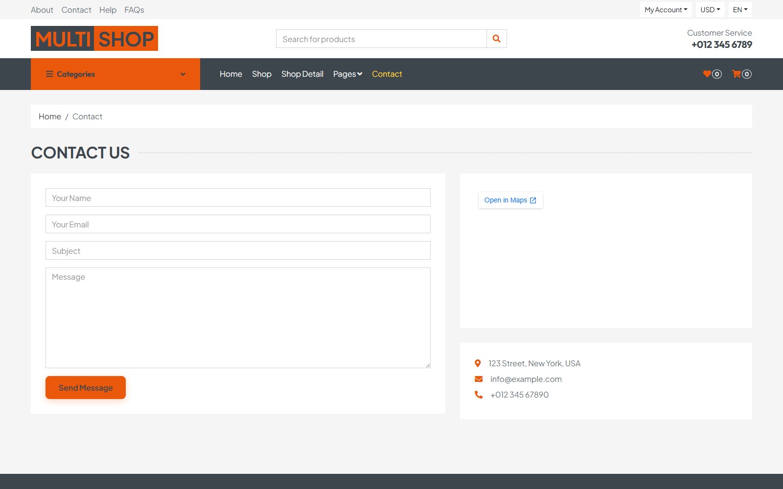 Multishop - HTML eCommerce & Retail Theme contact screen