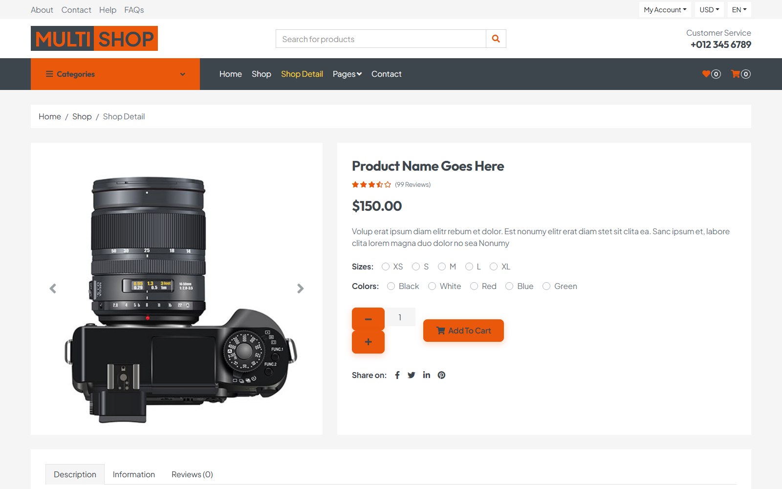 Multishop - HTML eCommerce & Retail Theme detail screen