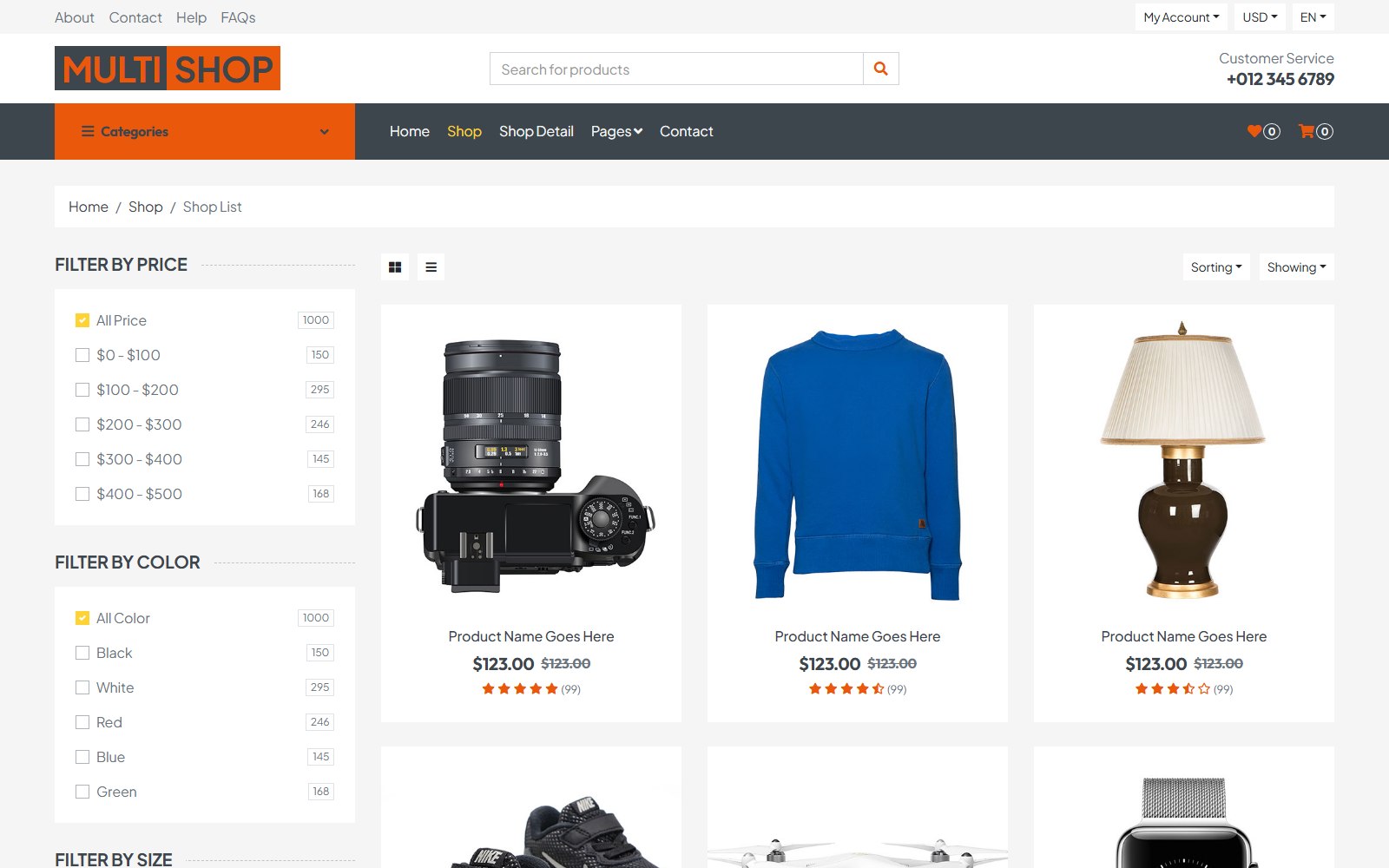 Multishop - HTML eCommerce & Retail Theme shop screen