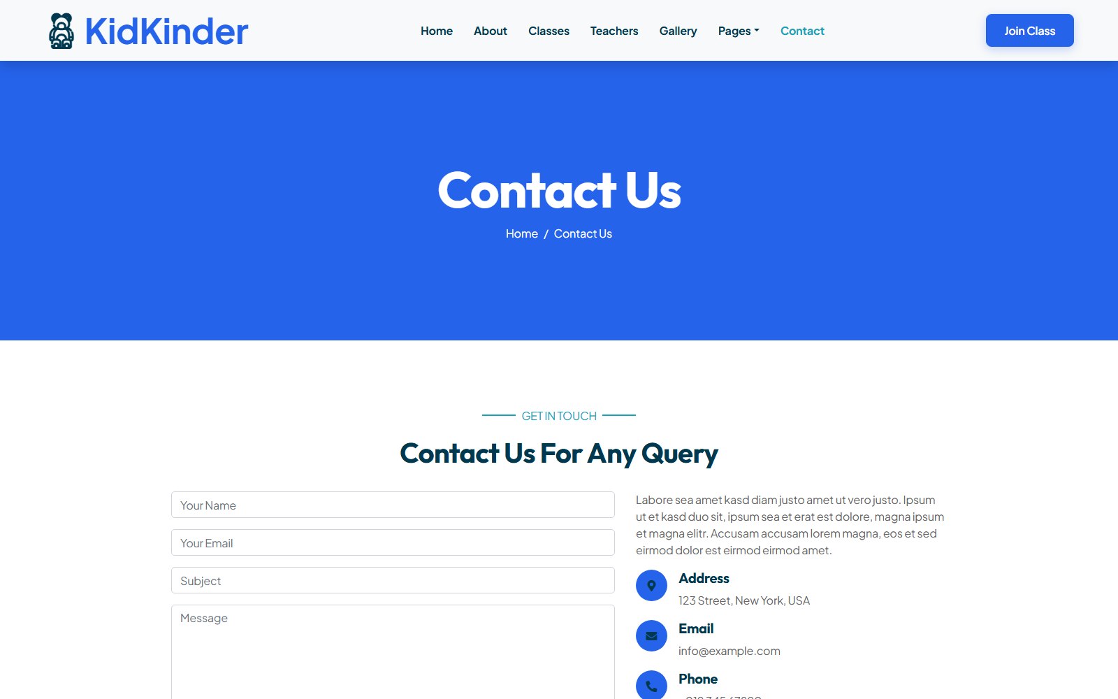 Kidkinder - HTML Corporate, SaaS & Agency Theme contact screen