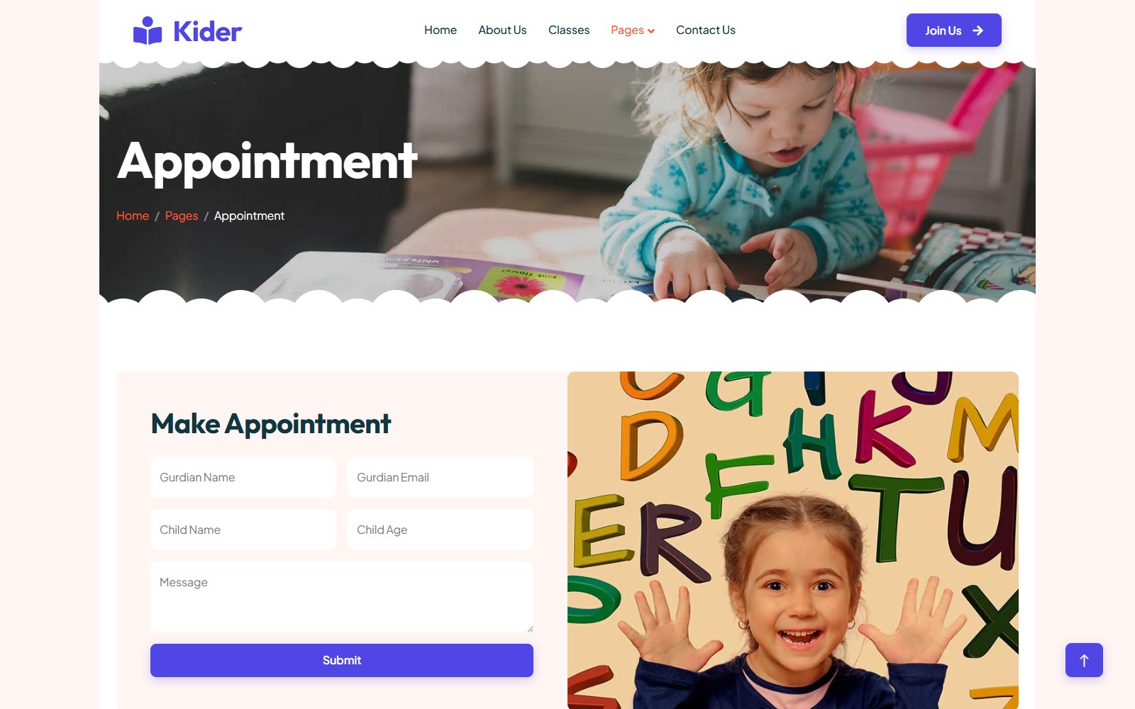 Kider - HTML Corporate, SaaS & Agency Theme appointment screen