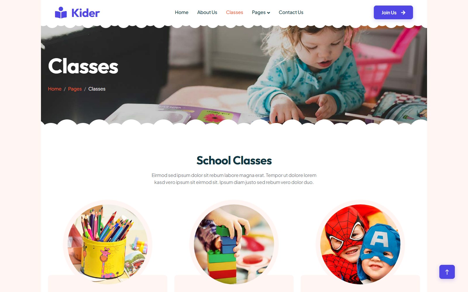 Kider - HTML Corporate, SaaS & Agency Theme classes screen