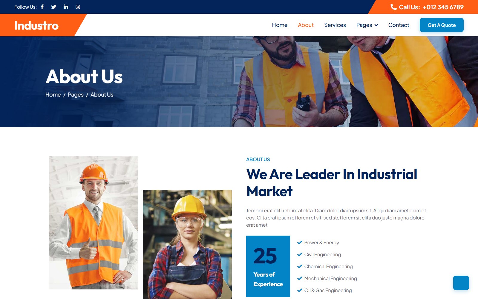 Indsutrio - HTML Corporate, SaaS & Agency Theme about screen
