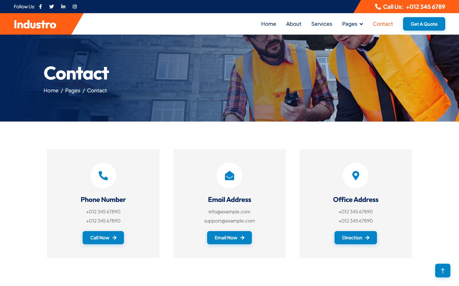 Indsutrio - HTML Corporate, SaaS & Agency Theme contact screen