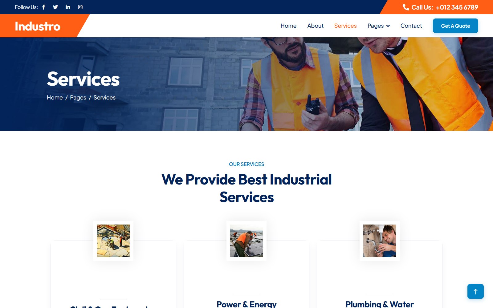 Indsutrio - HTML Corporate, SaaS & Agency Theme service screen