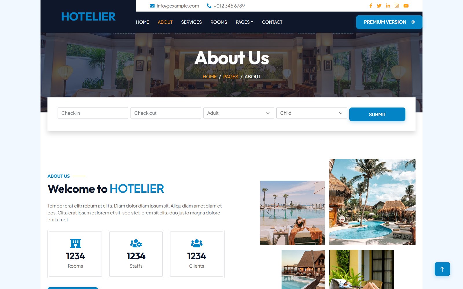 Hotelier - HTML Travel, Tourism & Hospitality Theme about screen