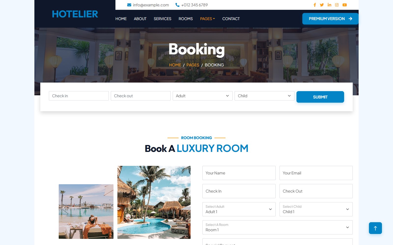 Hotelier - HTML Travel, Tourism & Hospitality Theme booking screen