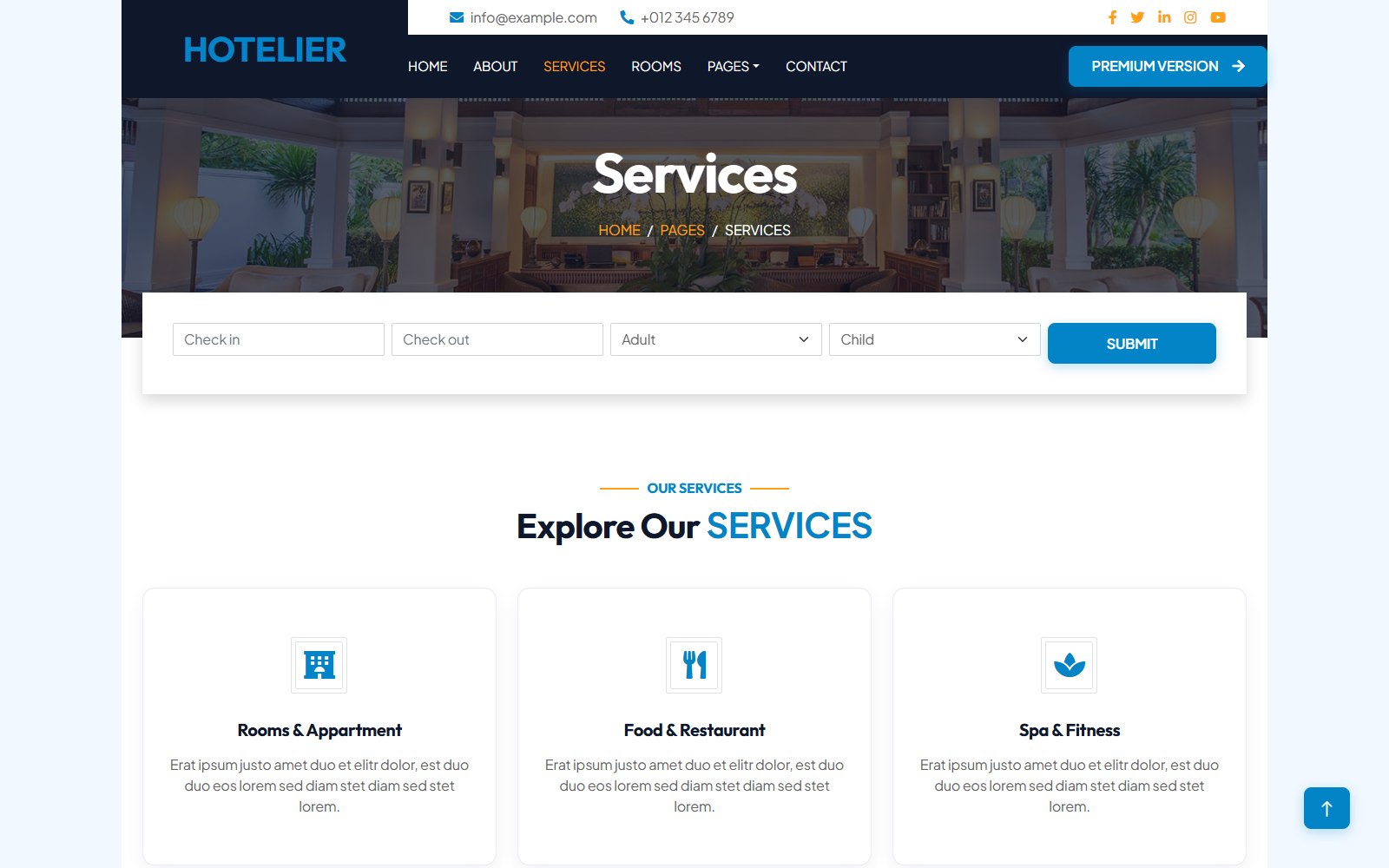 Hotelier - HTML Travel, Tourism & Hospitality Theme service screen