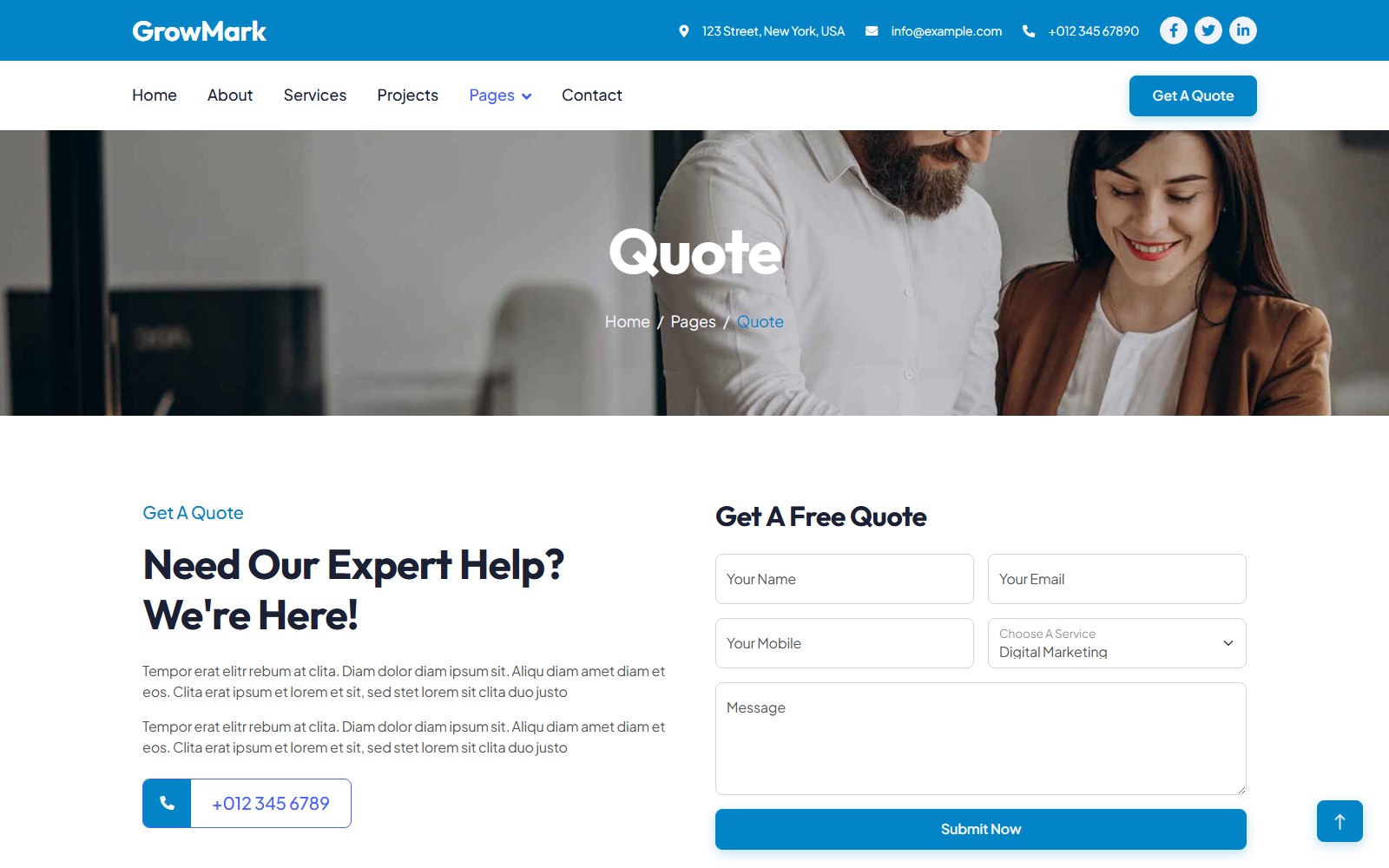 Growmark - HTML Corporate, SaaS & Agency Theme quote screen