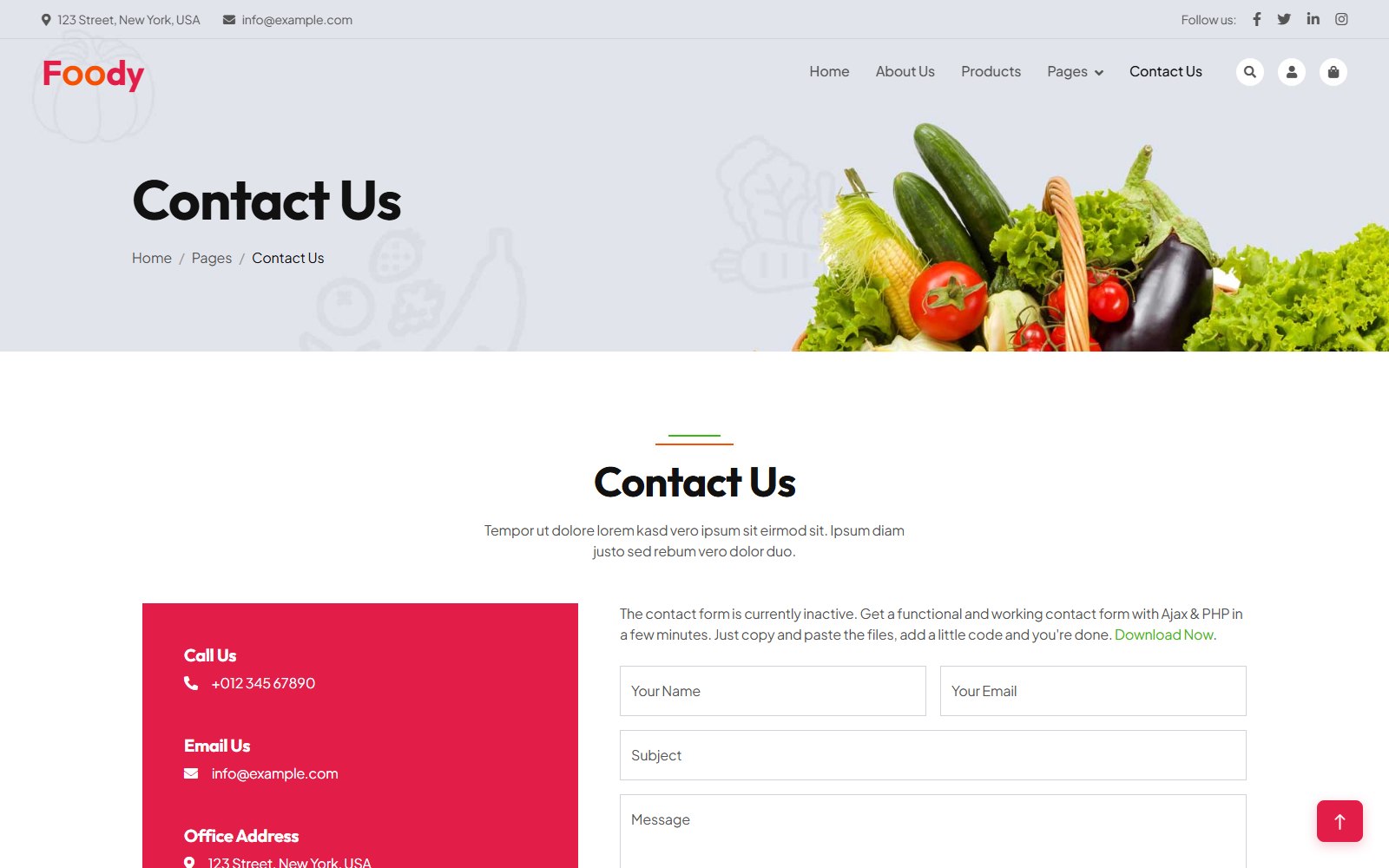 Foody2 - HTML Restaurant, Cafe & Bakery Theme contact screen