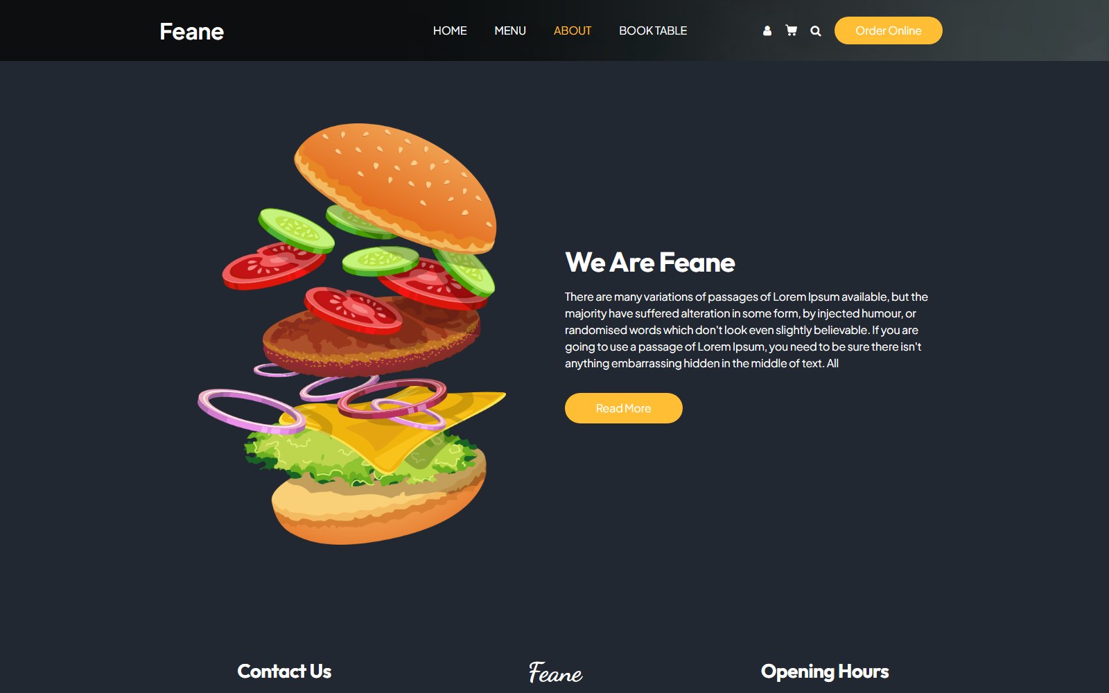 Feane - HTML Restaurant, Cafe & Bakery Theme about screen