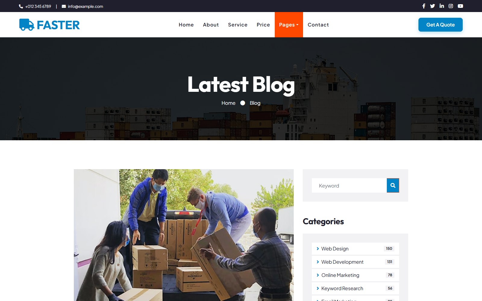 Faster - HTML Corporate, SaaS & Agency Theme blog screen