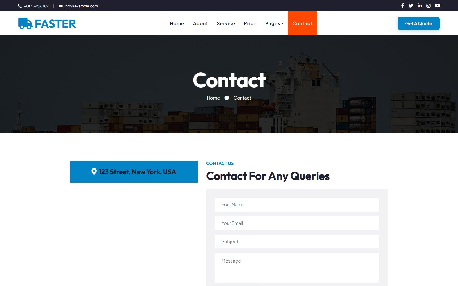 Faster - HTML Corporate, SaaS & Agency Theme contact screen