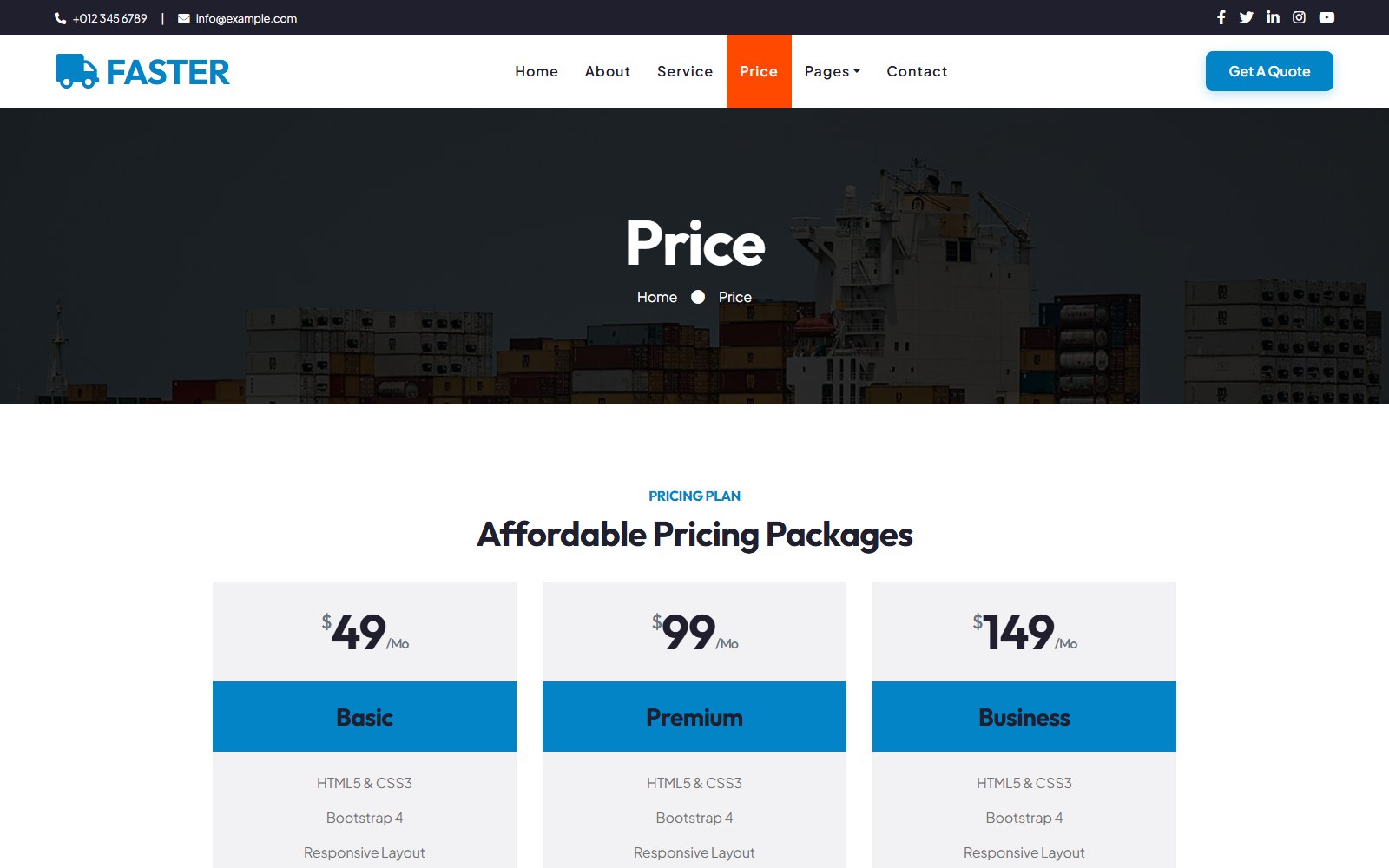 Faster - HTML Corporate, SaaS & Agency Theme price screen