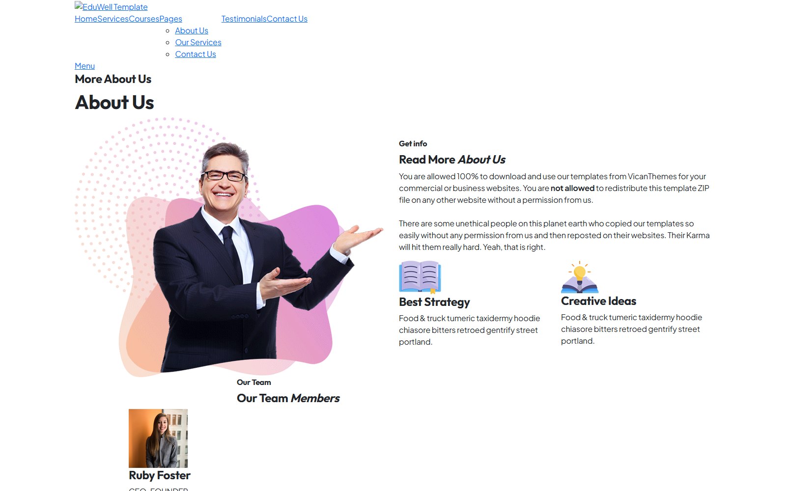 Eduwell - HTML Education & LMS Theme about-us screen