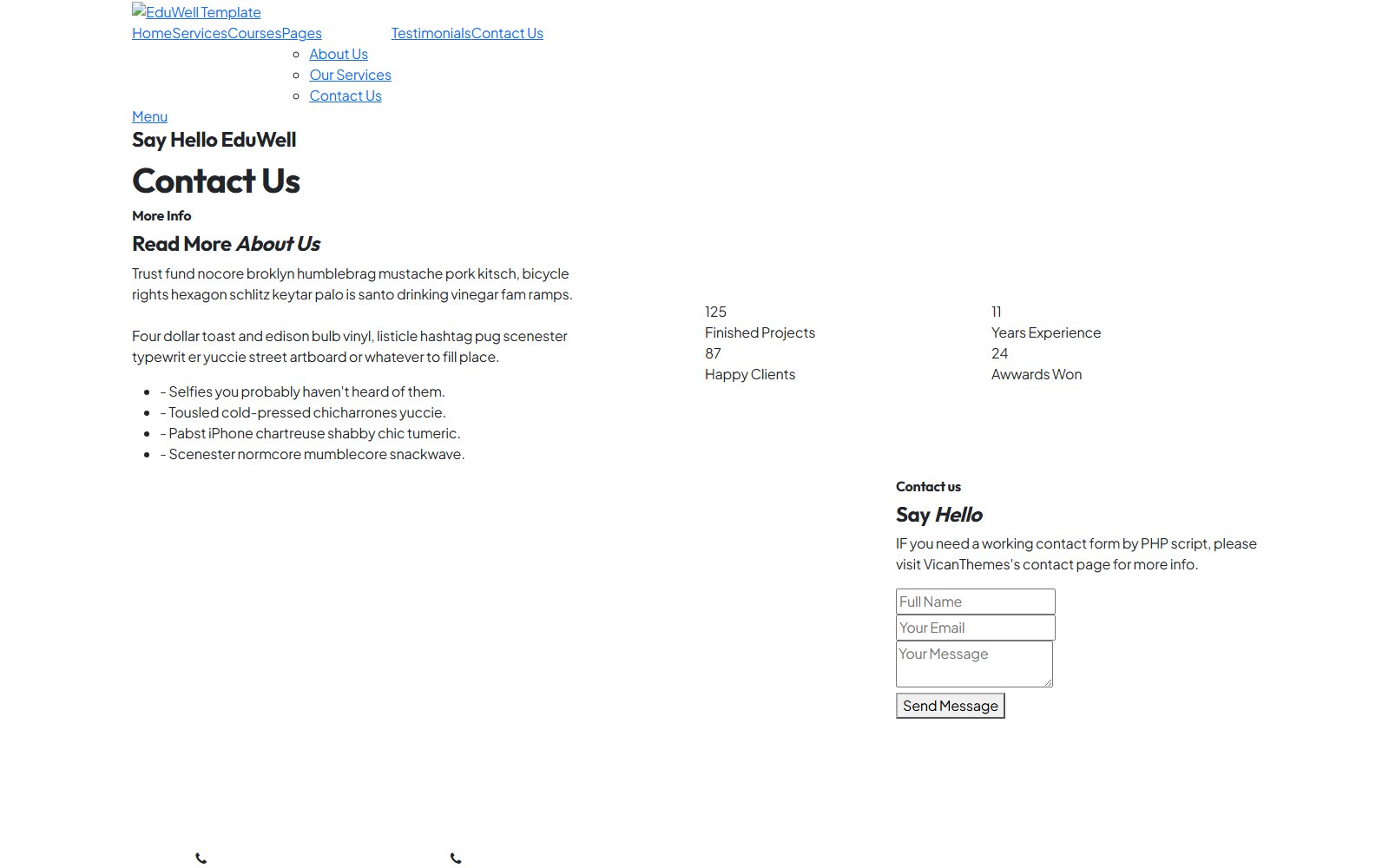 Eduwell - HTML Education & LMS Theme contact-us screen
