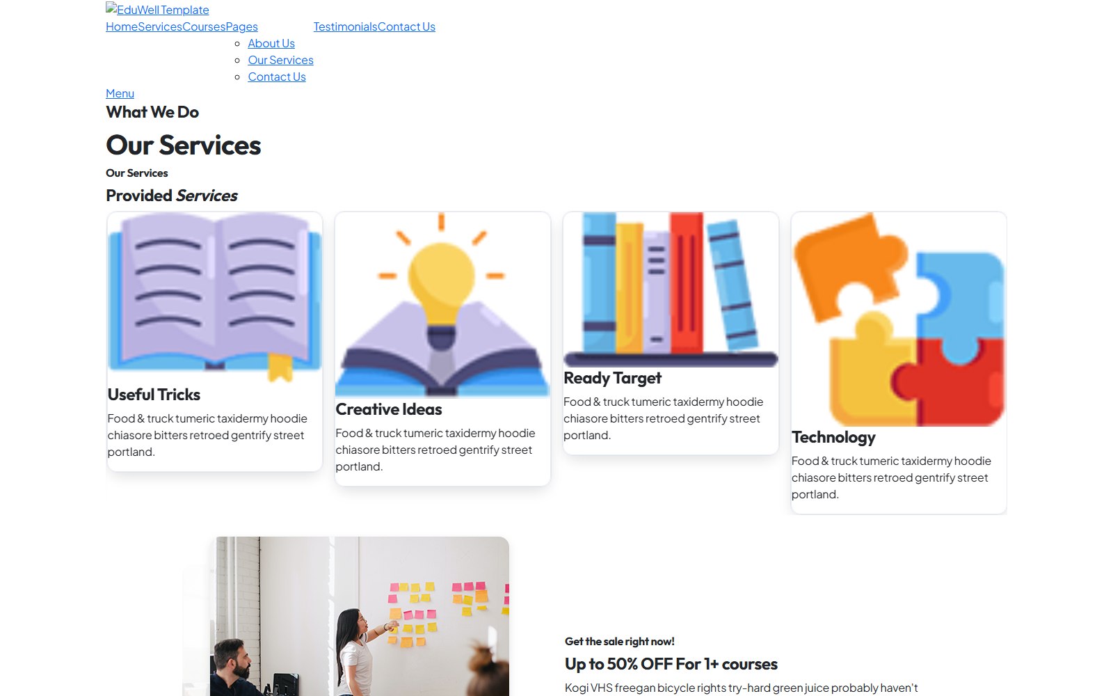 Eduwell - HTML Education & LMS Theme our-services screen