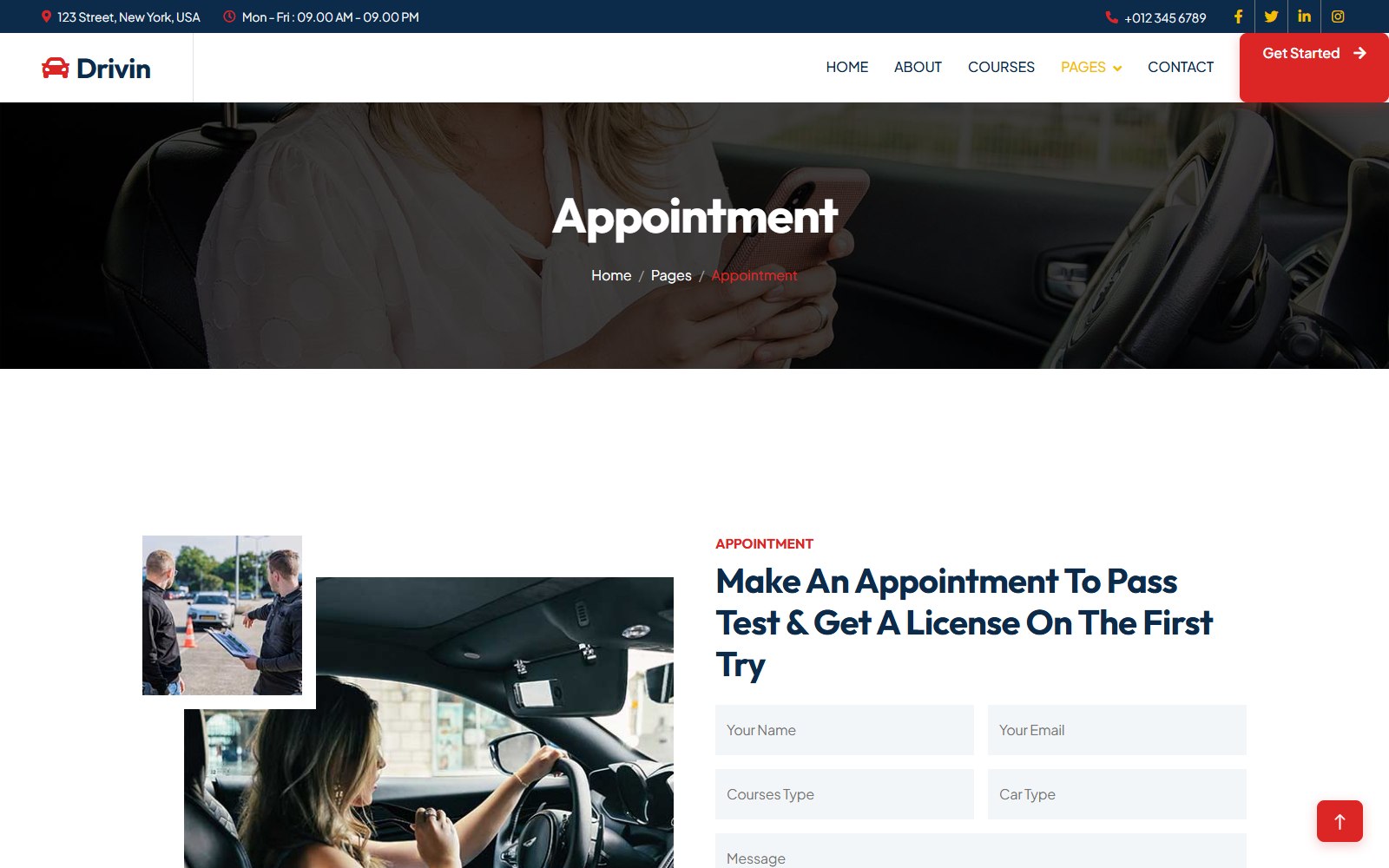 Drivin - HTML Automotive & Car Services Theme appointment screen