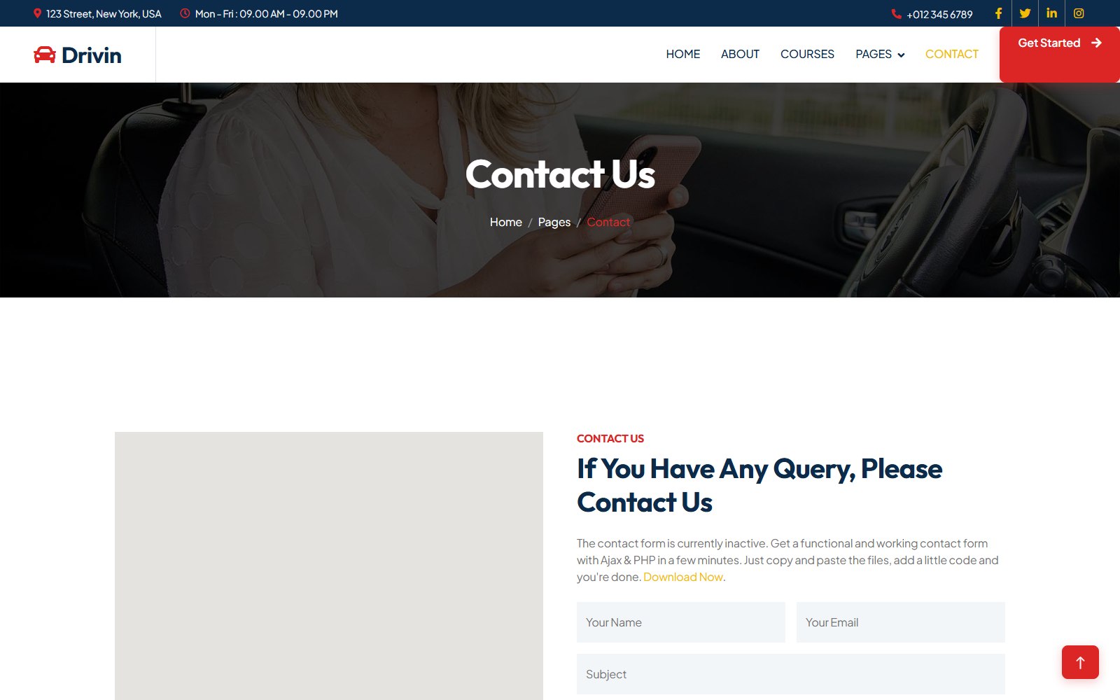 Drivin - HTML Automotive & Car Services Theme contact screen