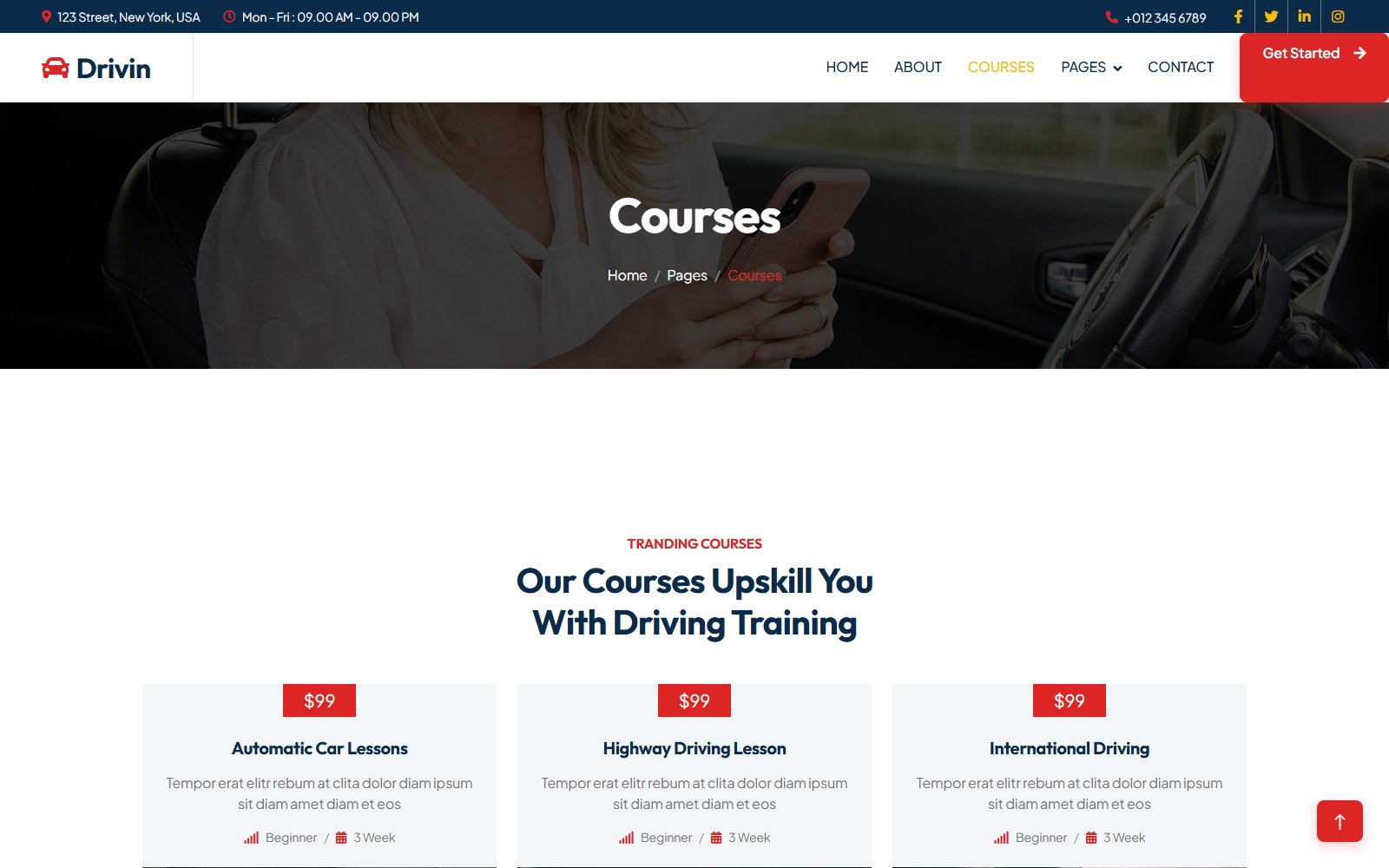 Drivin - HTML Automotive & Car Services Theme courses screen