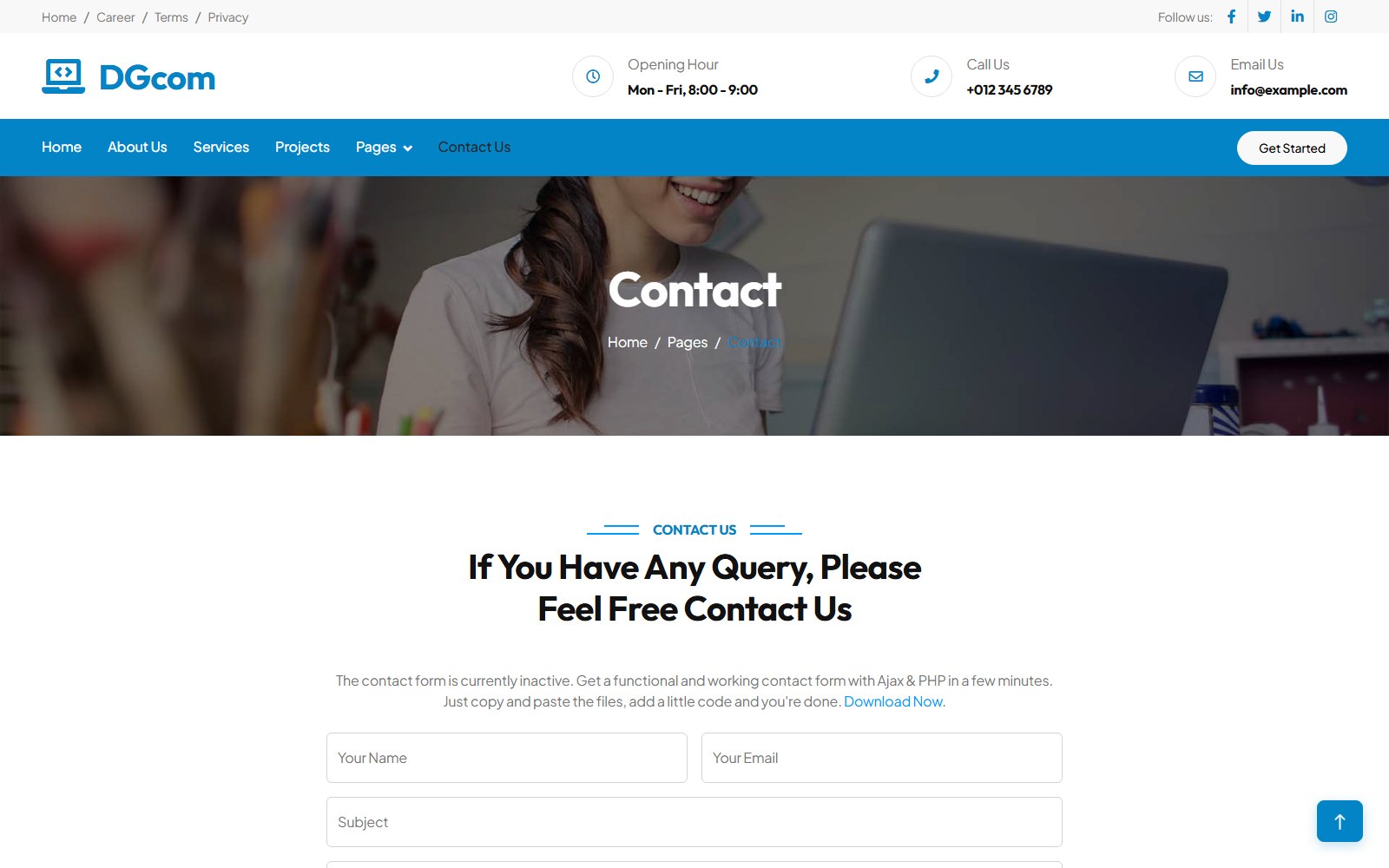Dgcom - HTML Corporate, SaaS & Agency Theme contact screen