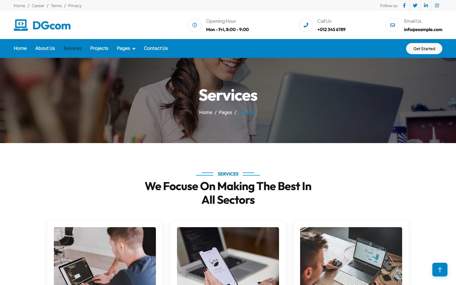 Dgcom - HTML Corporate, SaaS & Agency Theme service screen