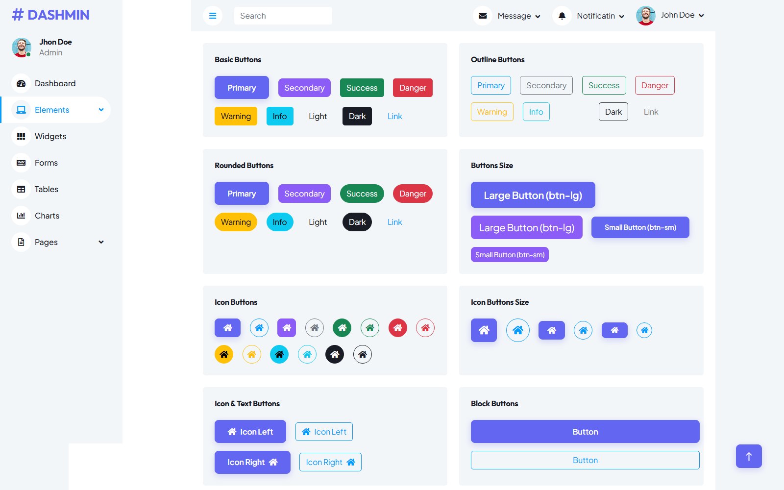 Dashmin - HTML Dashboard & Admin Panels Theme button screen
