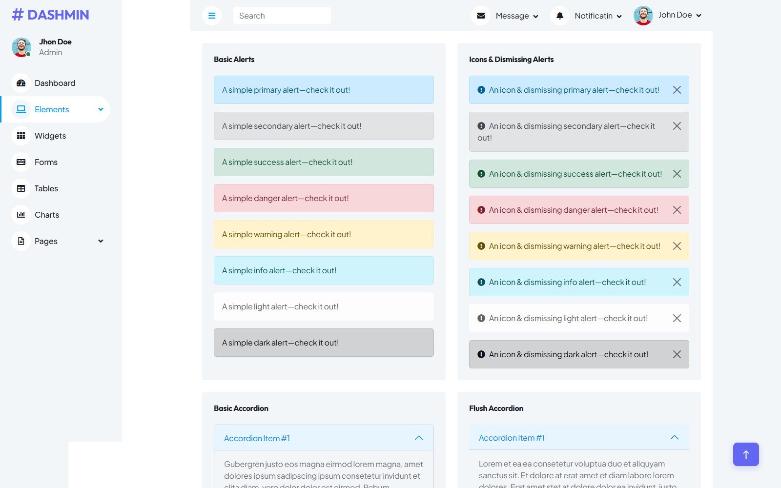 Dashmin - HTML Dashboard & Admin Panels Theme element screen