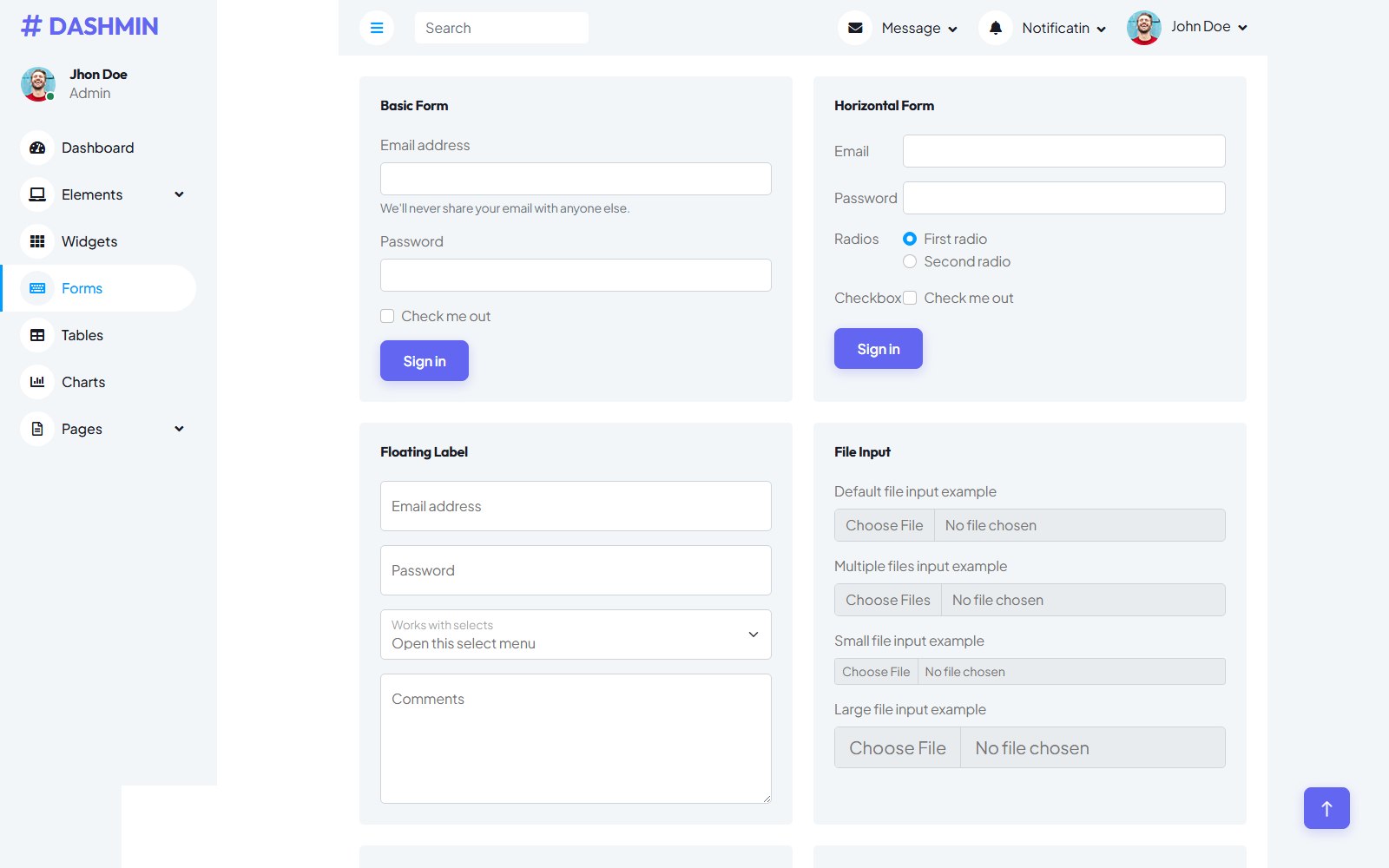 Dashmin - HTML Dashboard & Admin Panels Theme form screen