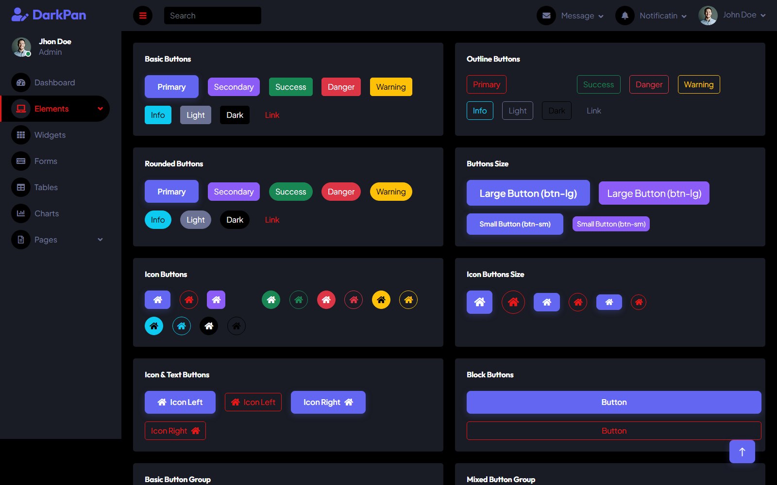 Darkpan - HTML Dashboard & Admin Panels Theme button screen