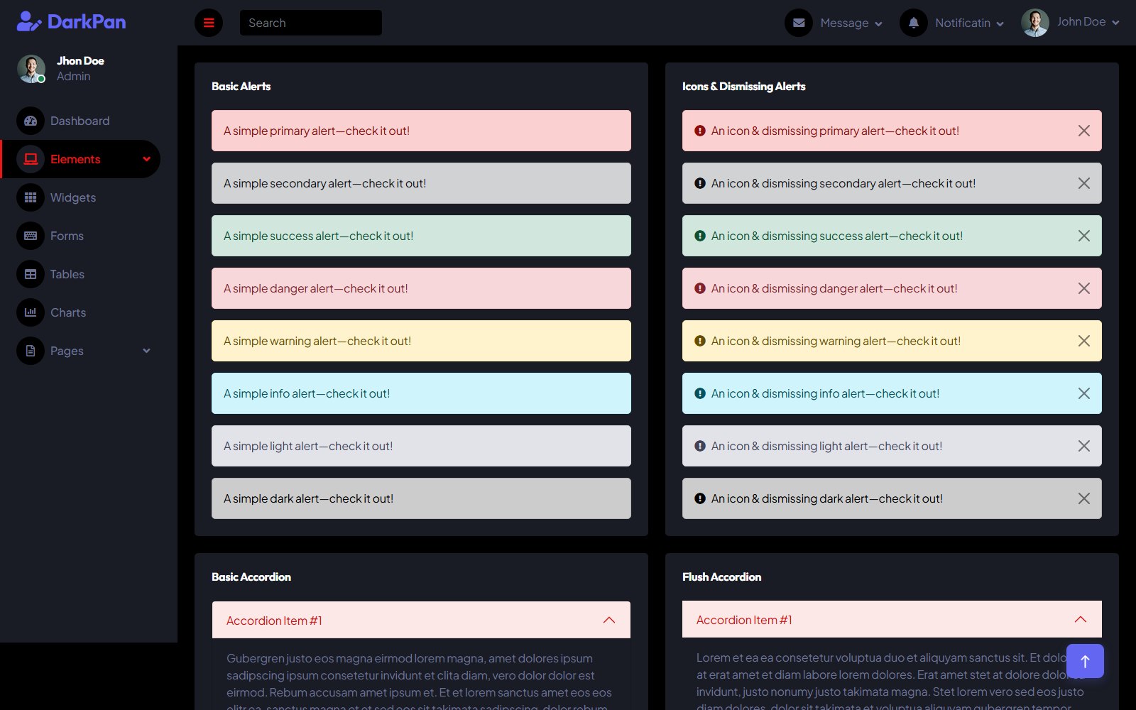 Darkpan - HTML Dashboard & Admin Panels Theme element screen