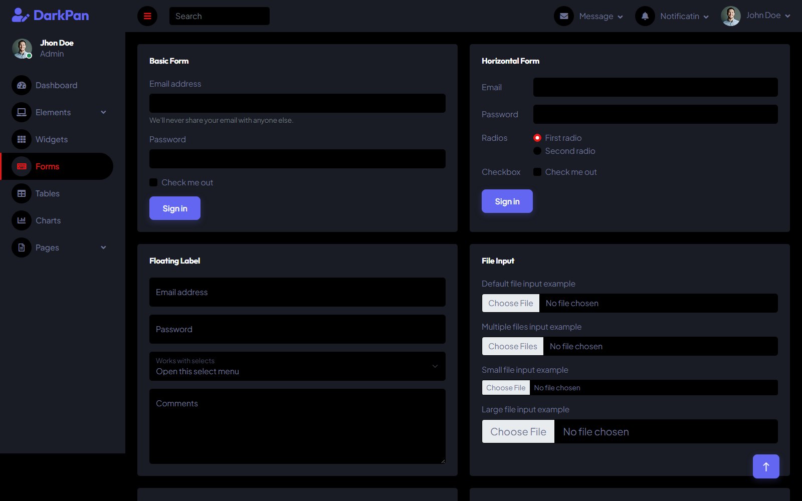 Darkpan - HTML Dashboard & Admin Panels Theme form screen