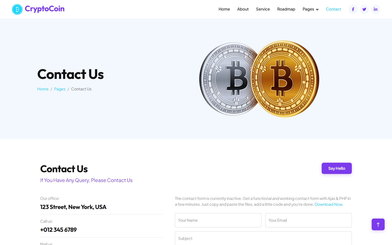 Cryptocoin - HTML Finance, Crypto & Banking Theme contact screen