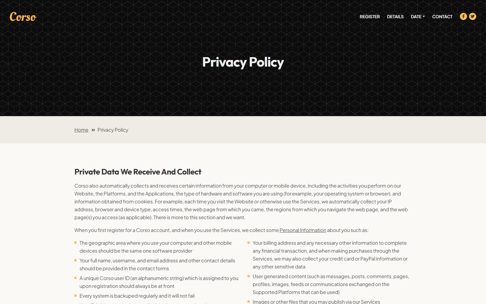 Corso - HTML Corporate, SaaS & Agency Theme privacy-policy screen