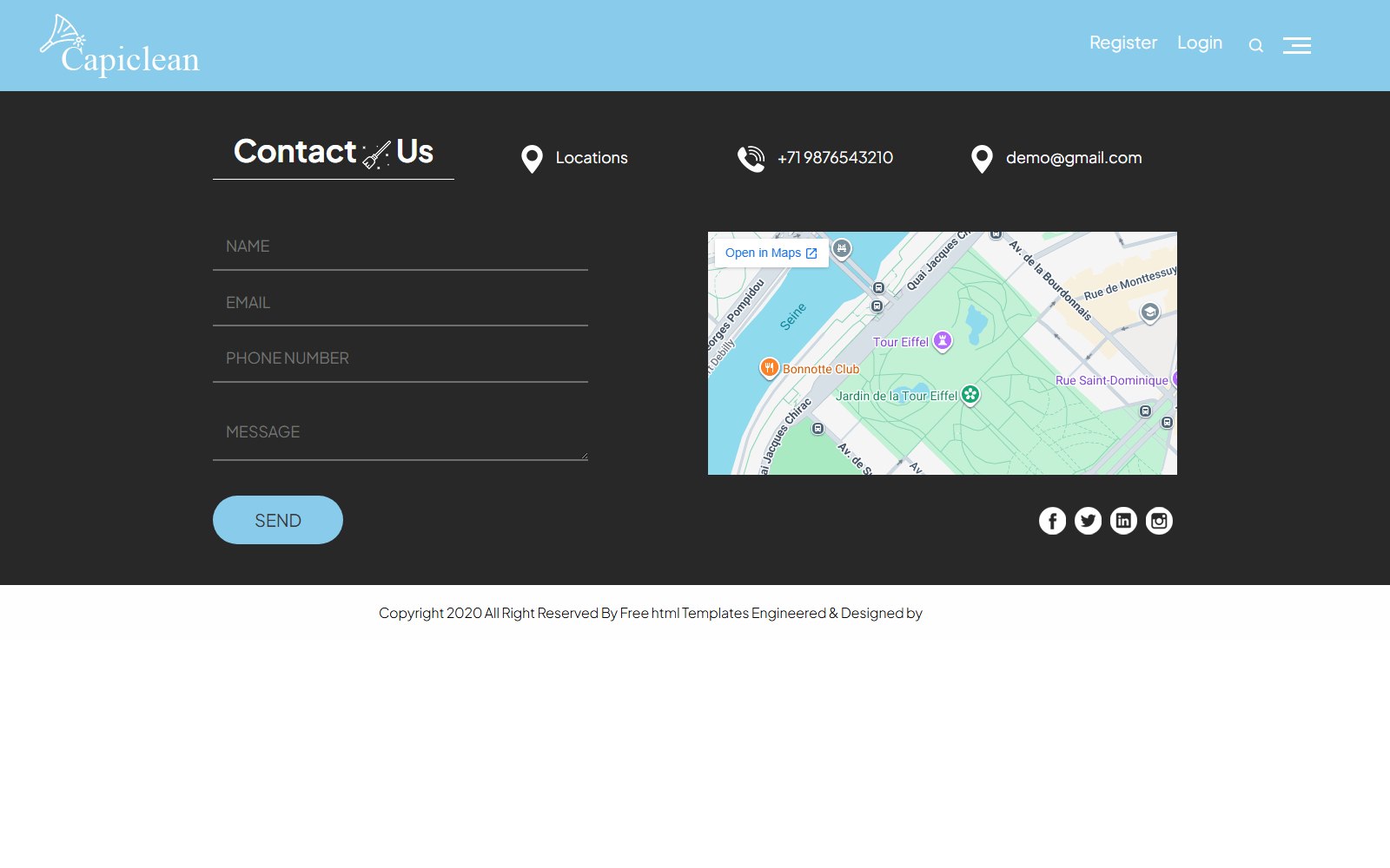 Capiclean - HTML Home & Commercial Services Theme contact screen