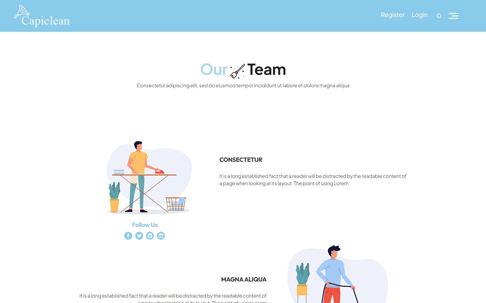 Capiclean - HTML Home & Commercial Services Theme team screen