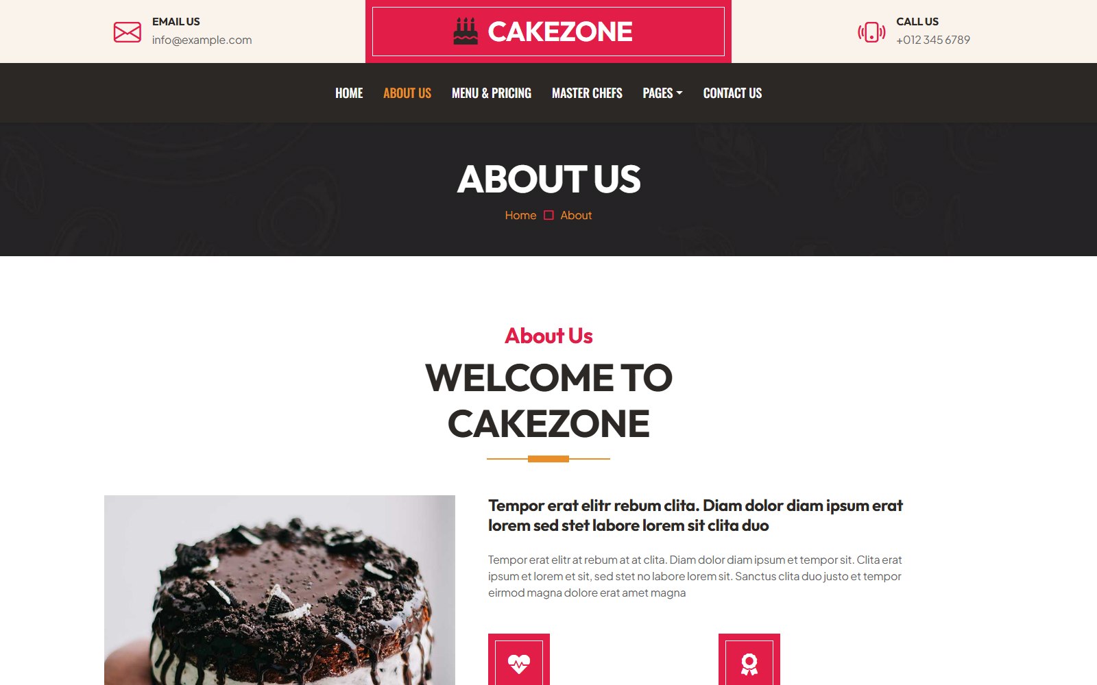 Cakezone - HTML Restaurant, Cafe & Bakery Theme about screen