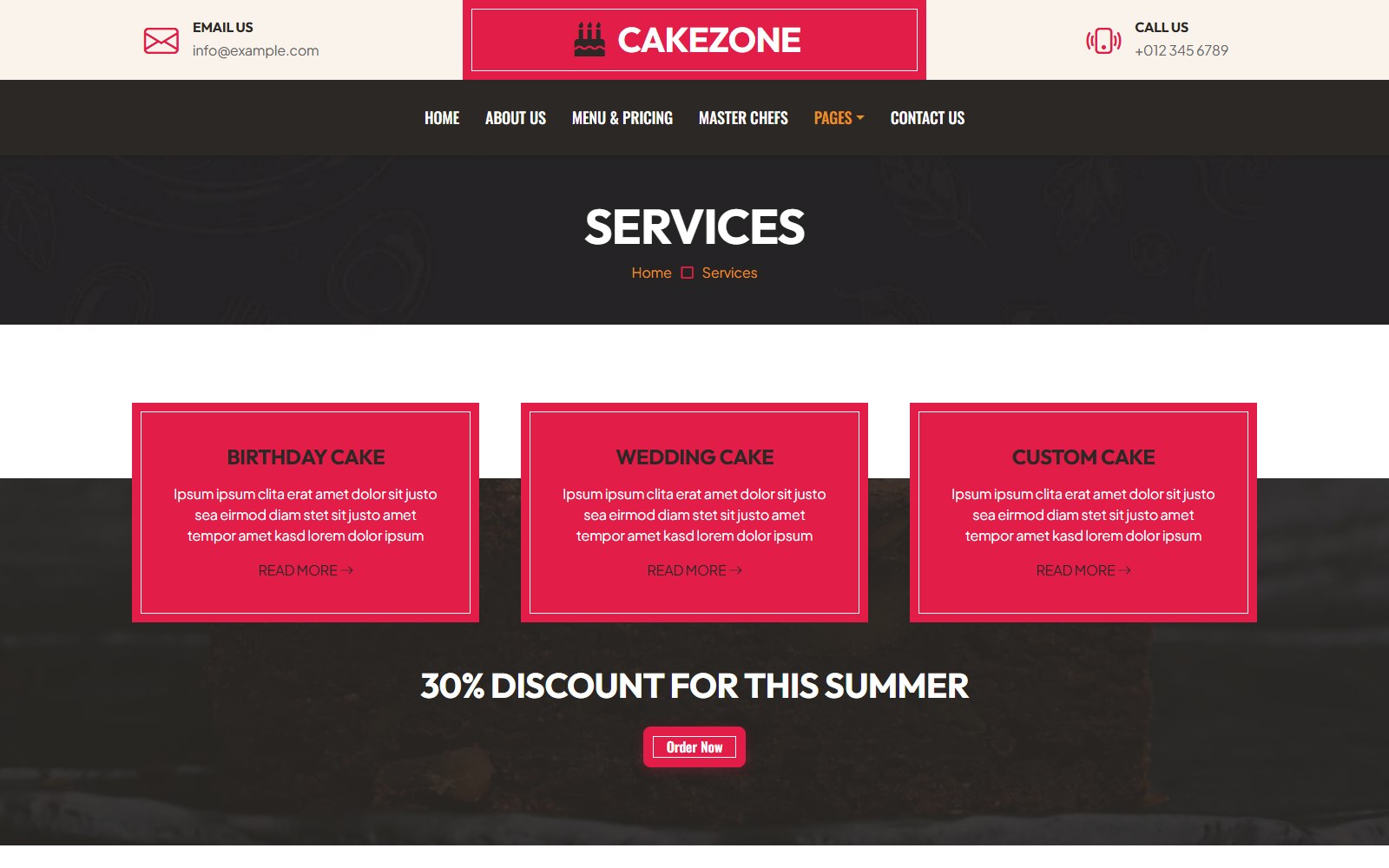 Cakezone - HTML Restaurant, Cafe & Bakery Theme service screen