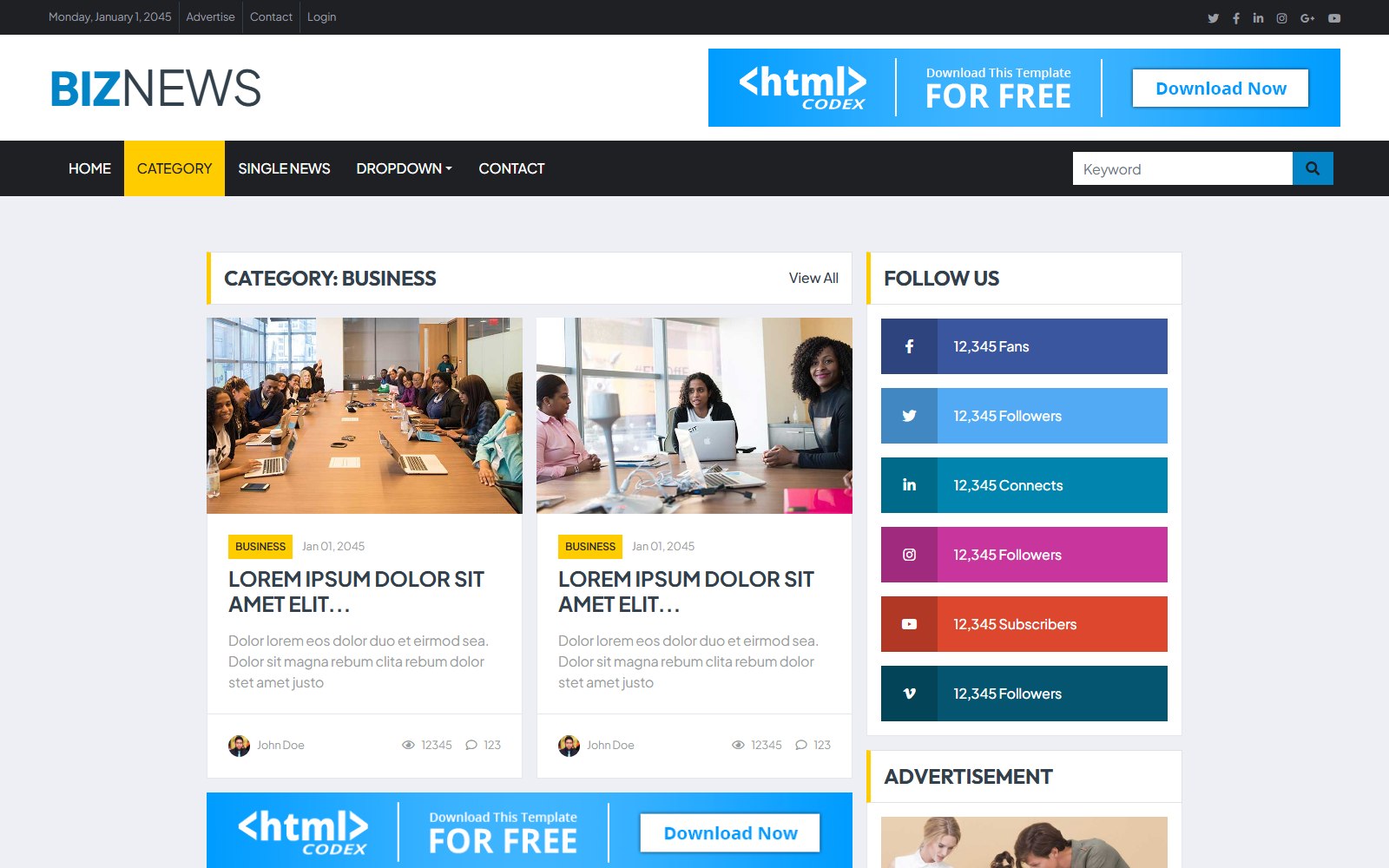 Biznews - HTML Corporate, SaaS & Agency Theme category screen