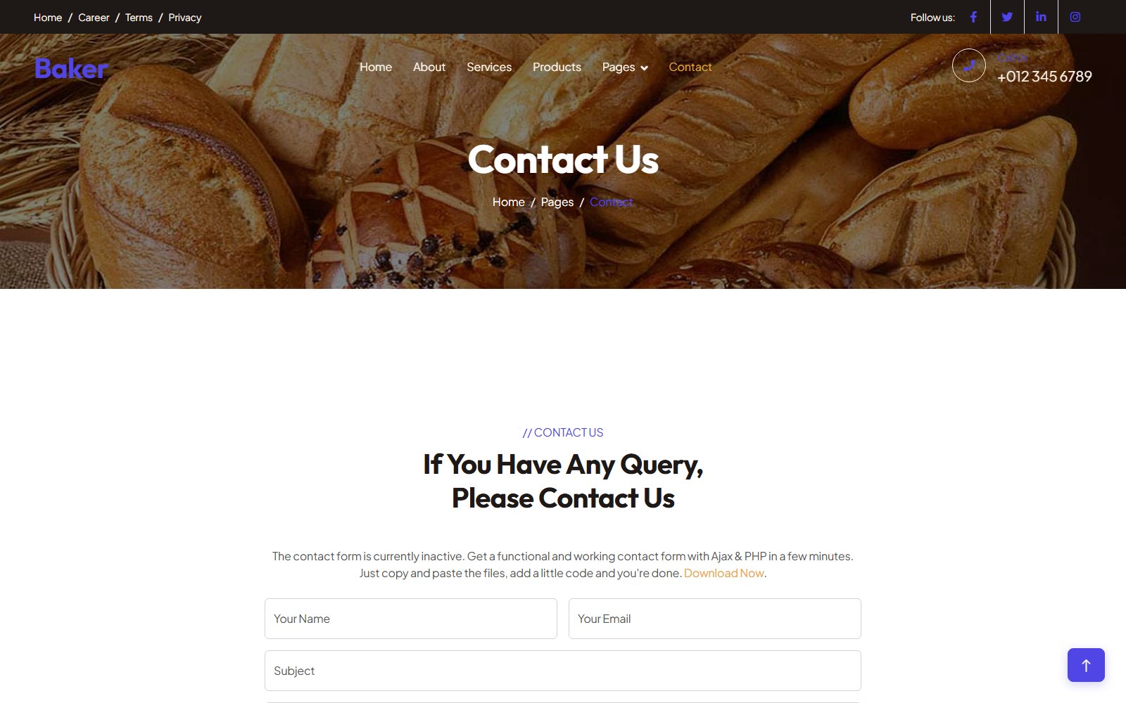 Baker - HTML Corporate, SaaS & Agency Theme contact screen